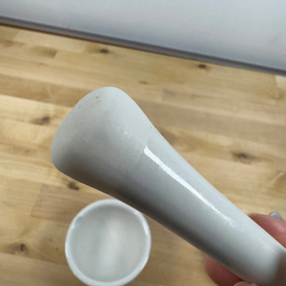 KY White Ceramic Mortar and Pestle Set with Pour Spout 3.5 Inch Small Grinder